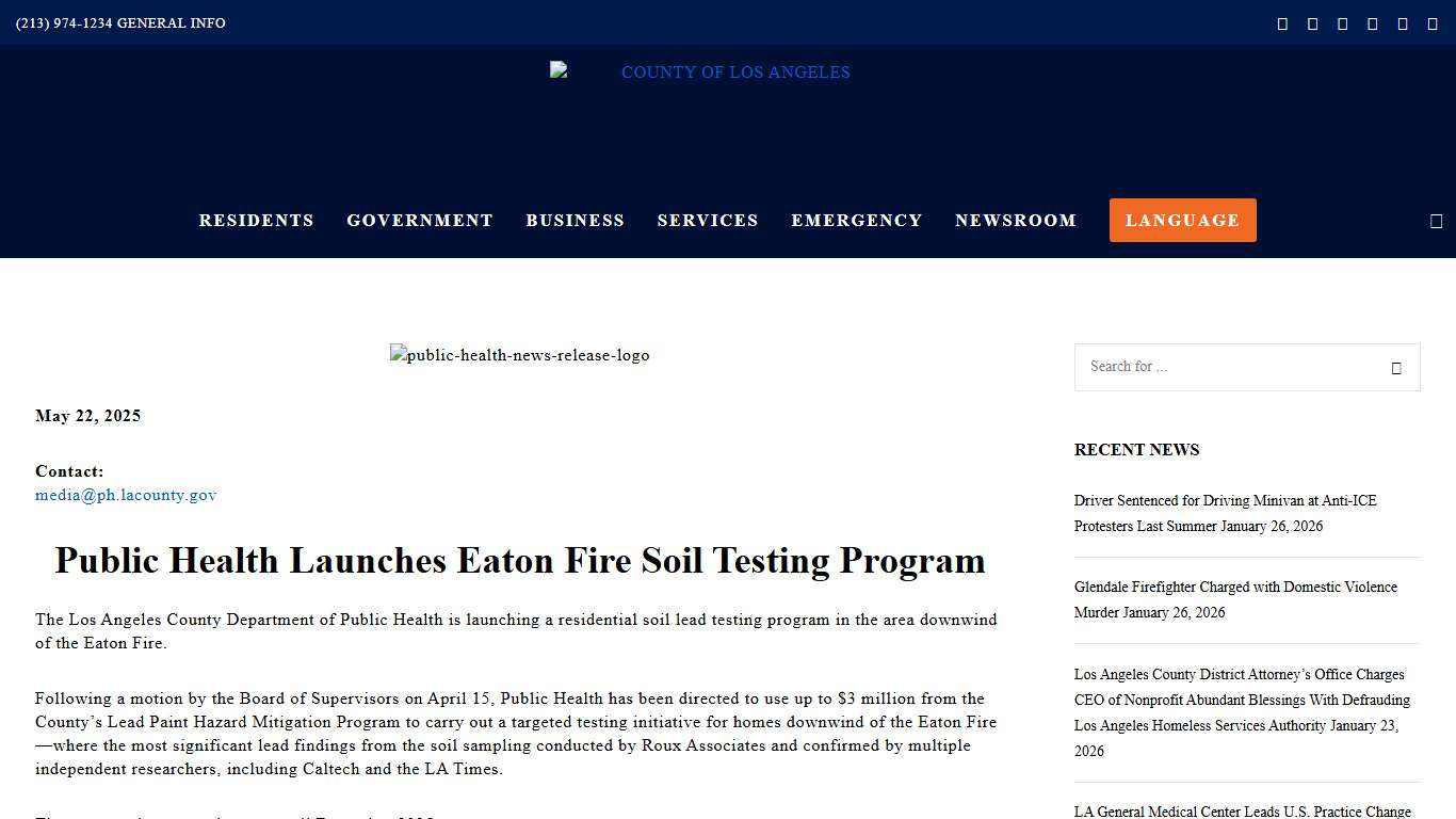 Public Health Launches Eaton Fire Soil Testing Program – COUNTY OF LOS ANGELES